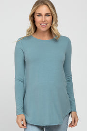 Blue Basic Long Sleeve Maternity Top