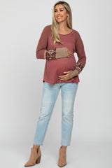 Mauve Thermal Snowflake Sleeve Maternity Top