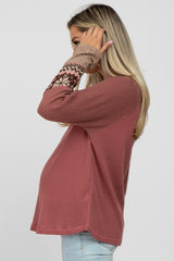 Mauve Thermal Snowflake Sleeve Maternity Top