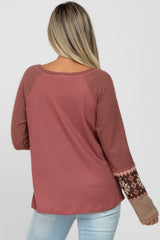 Mauve Thermal Snowflake Sleeve Maternity Top