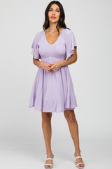 Lavender Smocked Front Ruffle Hem Dress