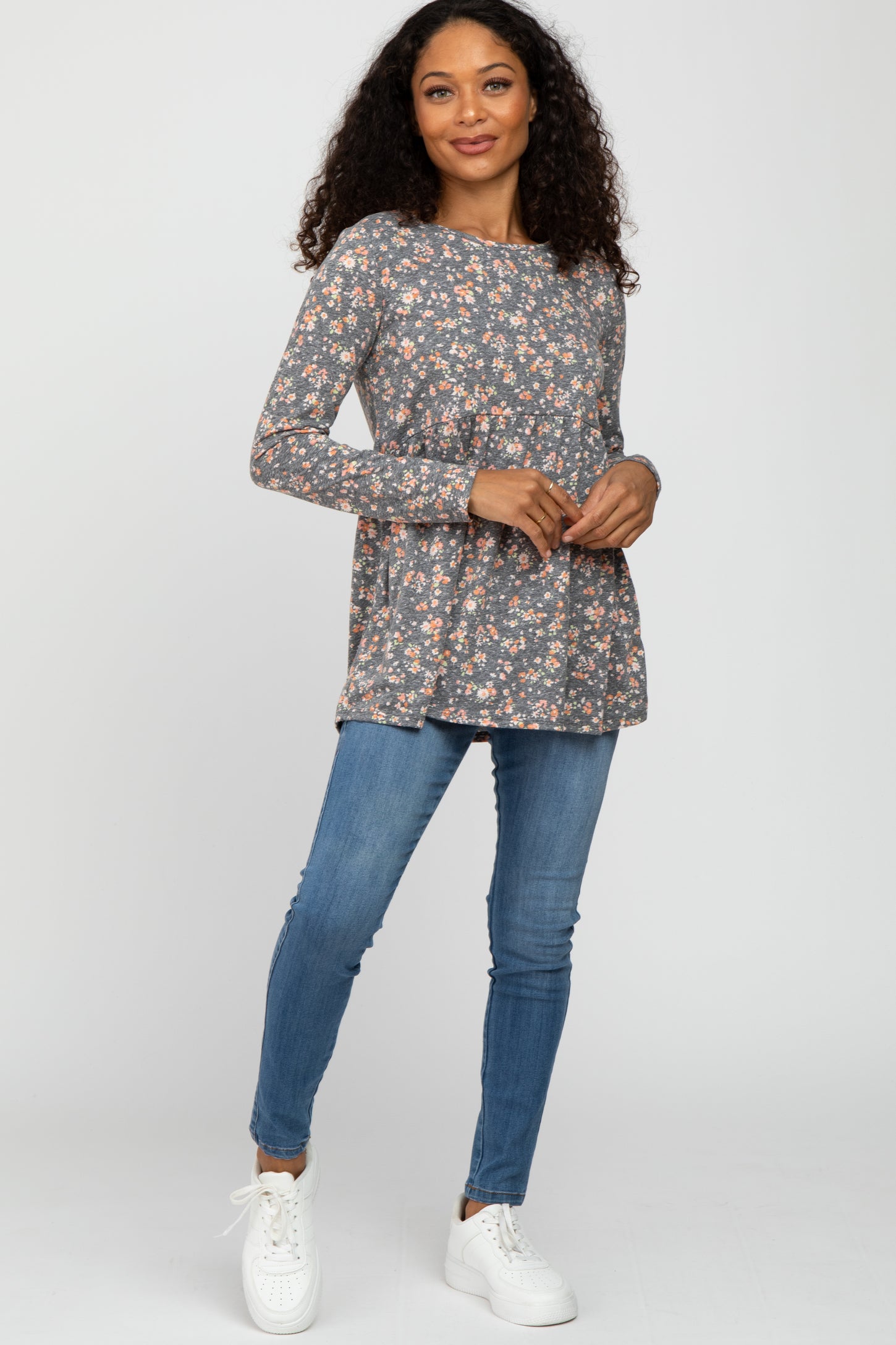 Charcoal Floral Long Sleeve Top– PinkBlush