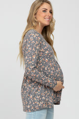 Charcoal Floral Long Sleeve Maternity Top