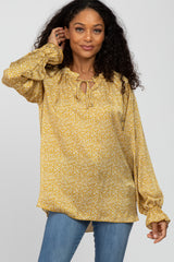 Mustard Floral Satin Long Sleeve Blouse