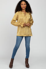 Mustard Floral Satin Long Sleeve Blouse