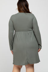 Grey Ribbed Long Sleeve Plus Dress