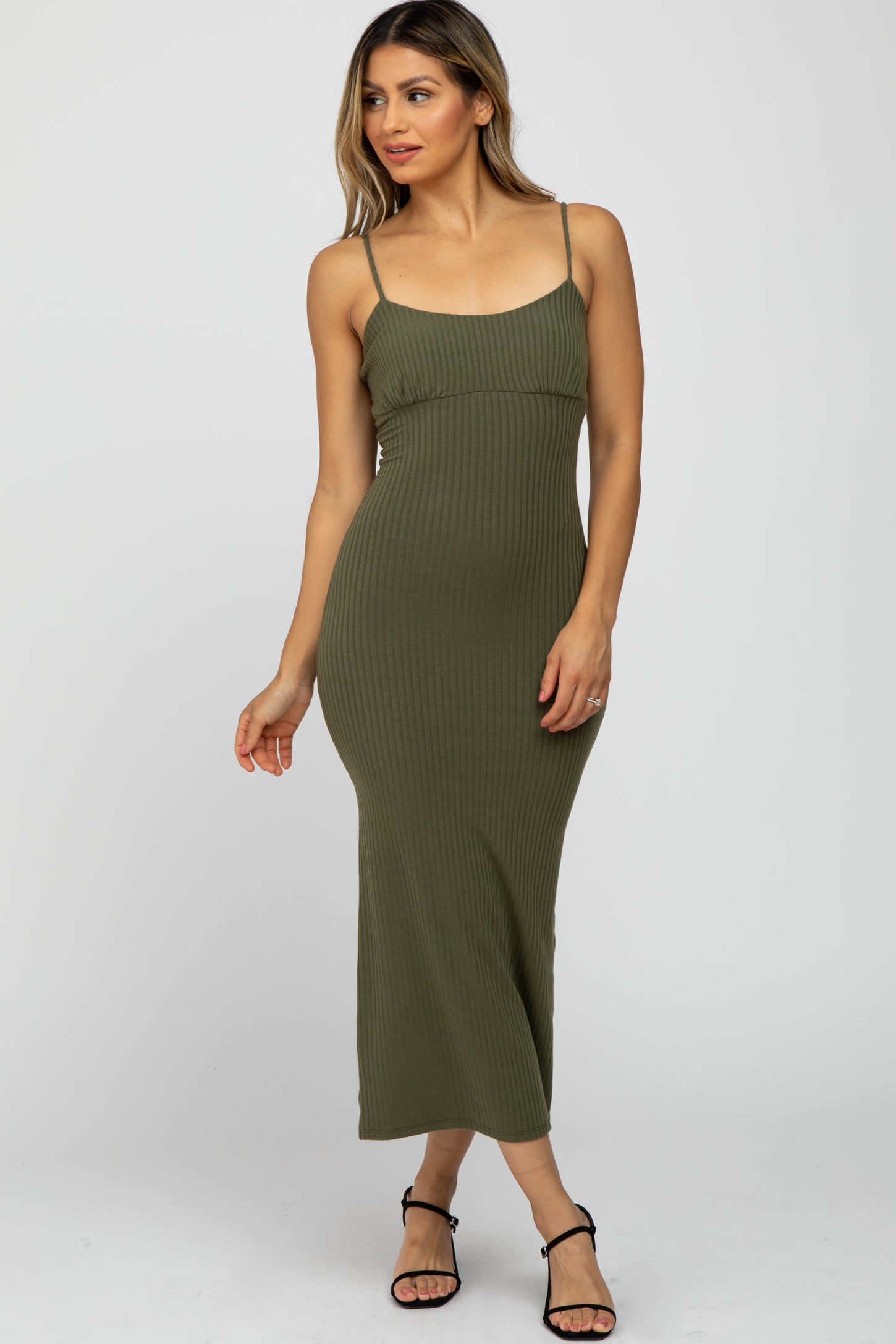 Olive Ribbed Midi Dress – PinkBlush