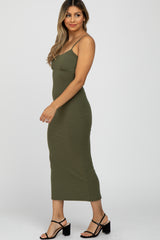 Olive Ribbed Midi Dress