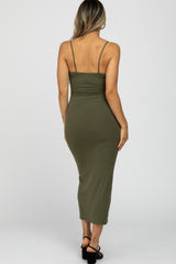 Olive Ribbed Midi Dress