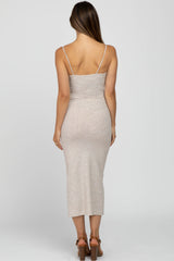 Beige Ribbed Maternity Midi Dress