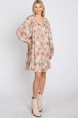 Cream Chiffon Floral Square Ruffle Neck Maternity Dress