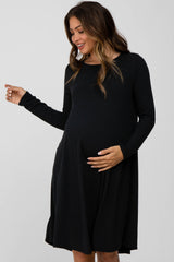 Black Knit Basic Maternity Dress