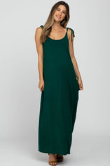 Green Tie Strap Side Slit Maternity Maxi Dress