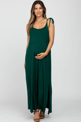 Green Tie Strap Side Slit Maternity Maxi Dress