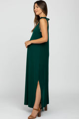 Green Tie Strap Side Slit Maternity Maxi Dress