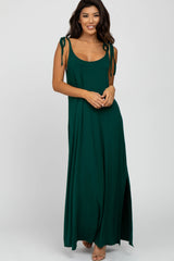 Green Tie Strap Side Slit Maternity Maxi Dress