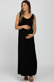 Black Tie Strap Side Slit Maternity Maxi Dress