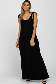 Black Tie Strap Side Slit Maxi Dress