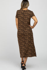 Brown Leopard Print Pocketed Midi Dress