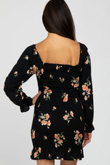 Black Floral Long Sleeve Smocked Mini Dress