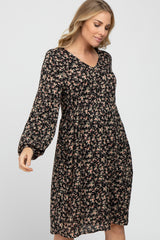 Black Floral Long Sleeve Maternity Dress