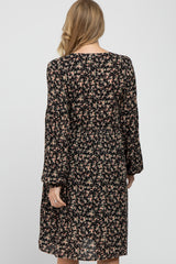 Black Floral Long Sleeve Maternity Dress