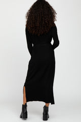 Black Turtleneck Tied Waist Midi Sweater Dress