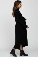 Black Turtleneck Tied Waist Maternity Midi Sweater Dress