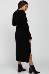 Black Turtleneck Tied Waist Maternity Midi Sweater Dress