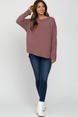 Mauve Waffle Knit Round Hem Maternity Top