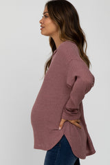 Mauve Waffle Knit Round Hem Maternity Top