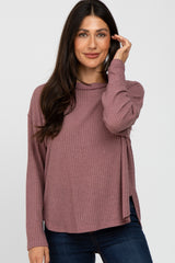 Mauve Waffle Knit Round Hem Maternity Top