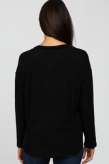 Black Waffle Knit Round Hem Top