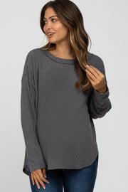 Charcoal Waffle Knit Round Hem Maternity Top