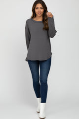 Charcoal Waffle Knit Round Hem Maternity Top