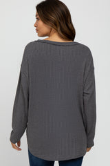 Charcoal Waffle Knit Round Hem Maternity Top