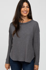 Charcoal Waffle Knit Round Hem Top