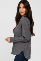 Charcoal Waffle Knit Round Hem Top