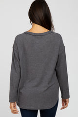 Charcoal Waffle Knit Round Hem Top