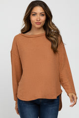 Rust Waffle Knit Round Hem Maternity Top