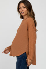 Rust Waffle Knit Round Hem Maternity Top