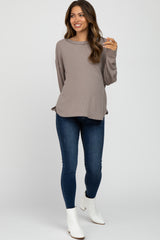 Mocha Waffle Knit Round Hem Maternity Top