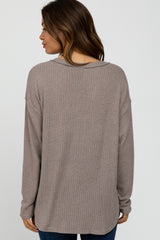 Mocha Waffle Knit Round Hem Maternity Top