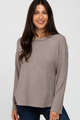 Mocha Waffle Knit Round Hem Maternity Top