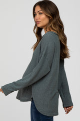 Teal Waffle Knit Round Hem Maternity Top