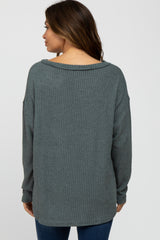 Teal Waffle Knit Round Hem Maternity Top