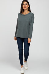 Teal Waffle Knit Round Hem Top