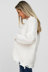 Ivory V-Neck Distressed Maternity Sweater