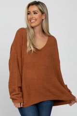 Camel V-Neck Soft Maternity Sweater