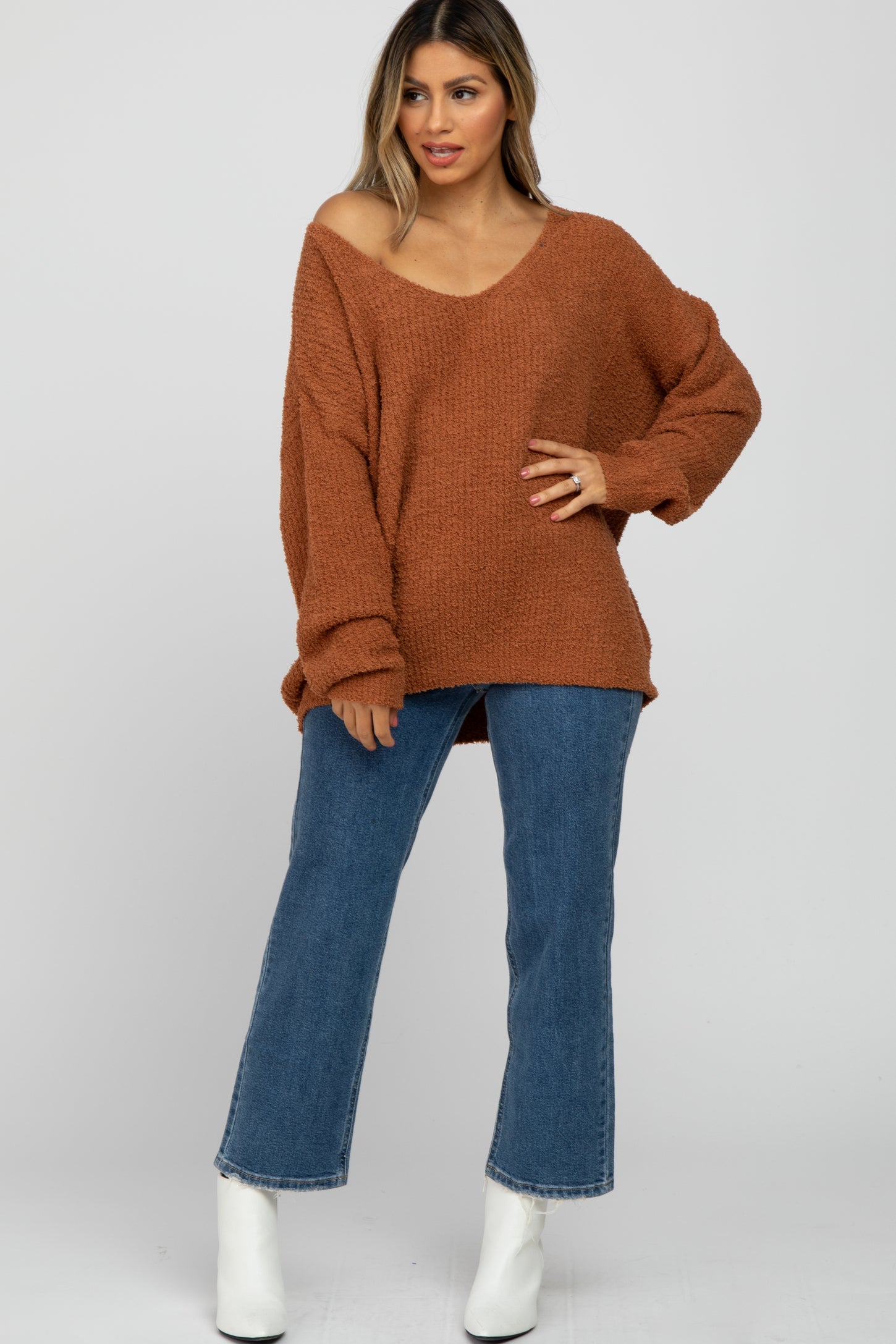 Camel V-Neck Soft Sweater – PinkBlush